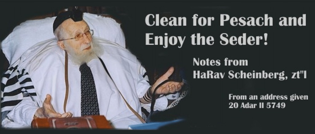 Clean for Pesach and Enjoy the Seder! Notes from HaRav Scheinberg, zt”l